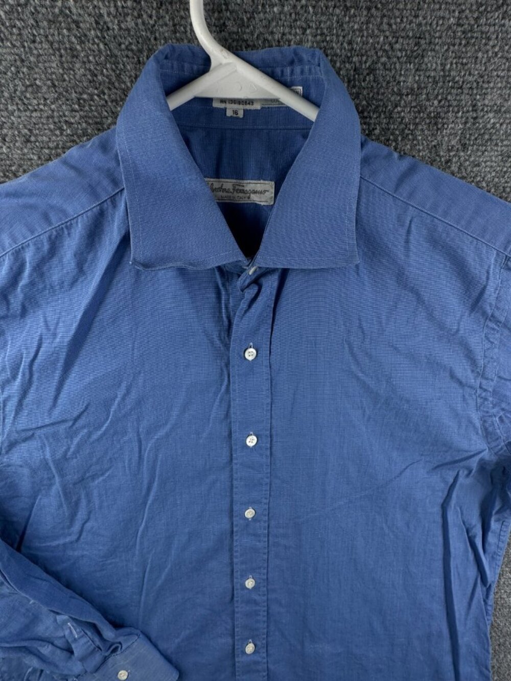 Salvatore Ferragamo Italian Long Sleeve Button Up Shirt Blue Size 16 Cotton